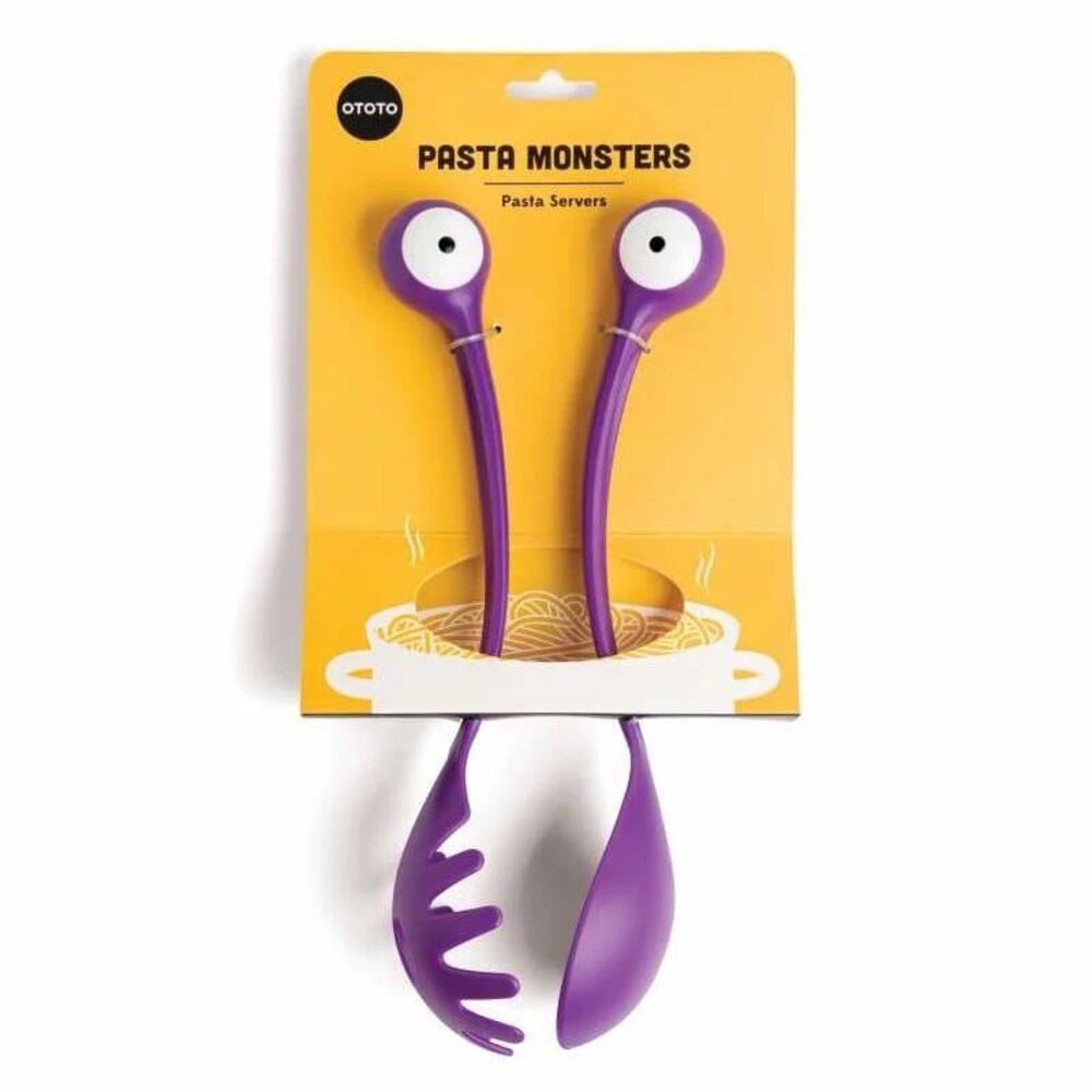 OTOTO Purple Pasta Monster Slotted Spoon & Fork Servers